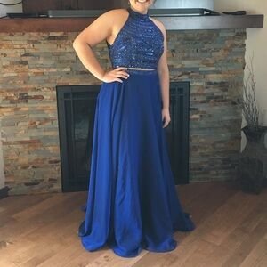 Sherri Hill Sapphire Blue Halter Neck 2 piece Prom Dress